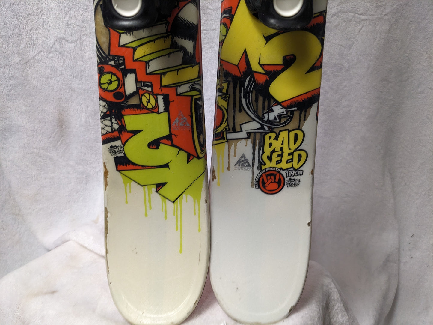 K2 Bad Seed Twin Tip Skis Salomon Binding Size 119 Cm Color White Condition Used